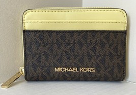 New Michael Kors Jet Set Travel Medium Card Case Wallet Brown / Buttercup - $47.40