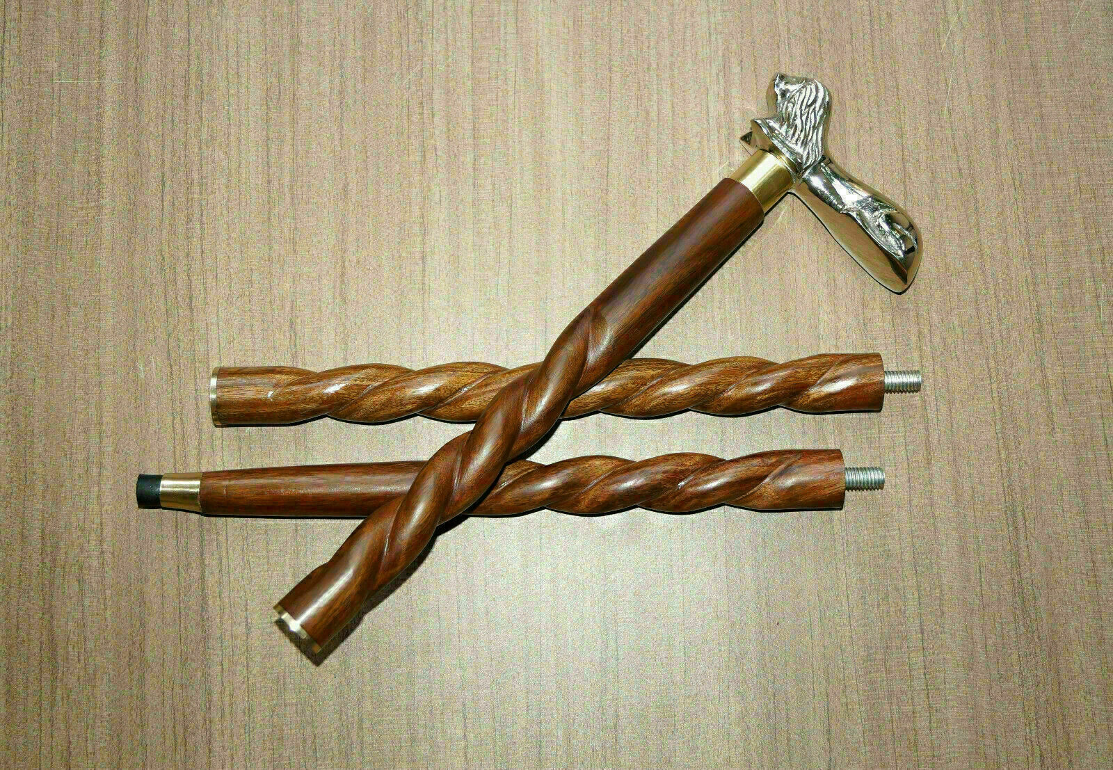 Vintage Wooden Walking Victorian Stick Cane Antique Brass Lion Head Handle Gift