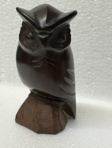 Vintage Mcm Hand Carved Ironwood Owl Sculpture Figurine Beautiful Wood Grain 5” - £28.41 GBP