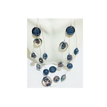 Blue Crystal Necklace 3 Strand Glass Bead - £25.54 GBP