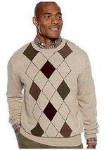 NWT Saddlebred L Cotton Blend Knit Crew Neck Sweater Putty Heath.  Multi Argyle  - £9.37 GBP