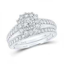 14kt White Gold Round Diamond Halo Bridal Wedding Ring Band Set 1 Cttw - £1,205.28 GBP