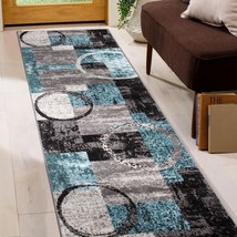 Rugshop Contemporary Abstract Circle Design Soft Runner Rug 2&#39; x 7&#39;2&quot; Gray - £38.32 GBP