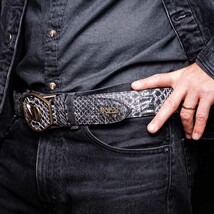 Arkansas Genuine Snake Skin Western Belt Antique Charcoal Gray Newspaper image 10