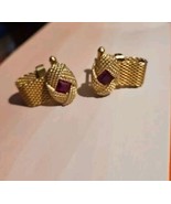 Vintage Wrap Around Cufflinks Goldtone W/ Faux Ruby - $16.88