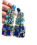 Clip on Earrings, Oversized Bar Earrings, Long Blue Earrings, Statement ... - £28.31 GBP
