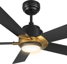 Smart Wifi Led Ceiling Fan, 52Inch Plywood Outdoor Smart Ceiling Fan, Black/Gold - £173.83 GBP