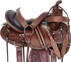 Western  Leather Horse Saddle Pleasure Trail Hand Tooled Size 14&quot; to 18&quot; - £309.83 GBP+