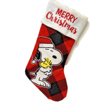 Peanuts 2022 Merry Christmas Snoopy and Woodstock Plaid Christmas Stocking 18&quot; - £11.22 GBP