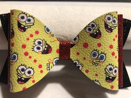 Sponge Bob Square Pants 3 Layered Hair Bow. Black, Red And Yellow. 4.5&quot; X 2.5&quot;, - £6.61 GBP