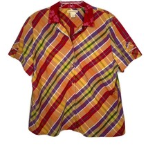 Bechamel Womens Blouse Size 1X Button Front Short Sleeve Multilcolor Plaid - $12.97