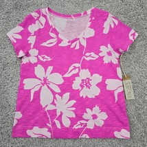 Escape by Habitat Shirt Womens Small Pink Floral Short Sleeve Beach Coastal - $35.59