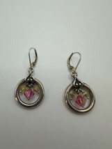 Vintage Sterling Silver Iridescent Pink Bead Dangle Earrings 3.8cm - £15.82 GBP