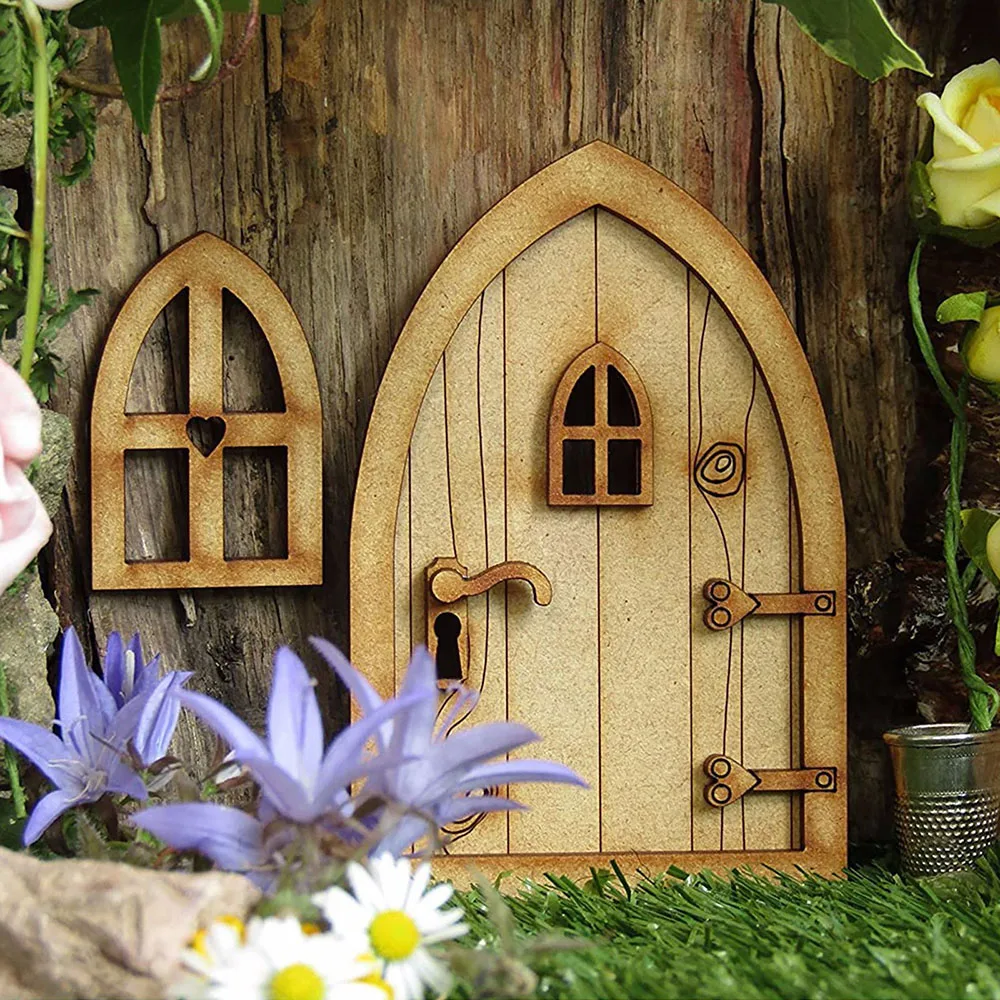 Sporting Wooden Mini Fairy Elf Door DIY Painting Vintage Decoration Dollhouse Ga - £24.04 GBP