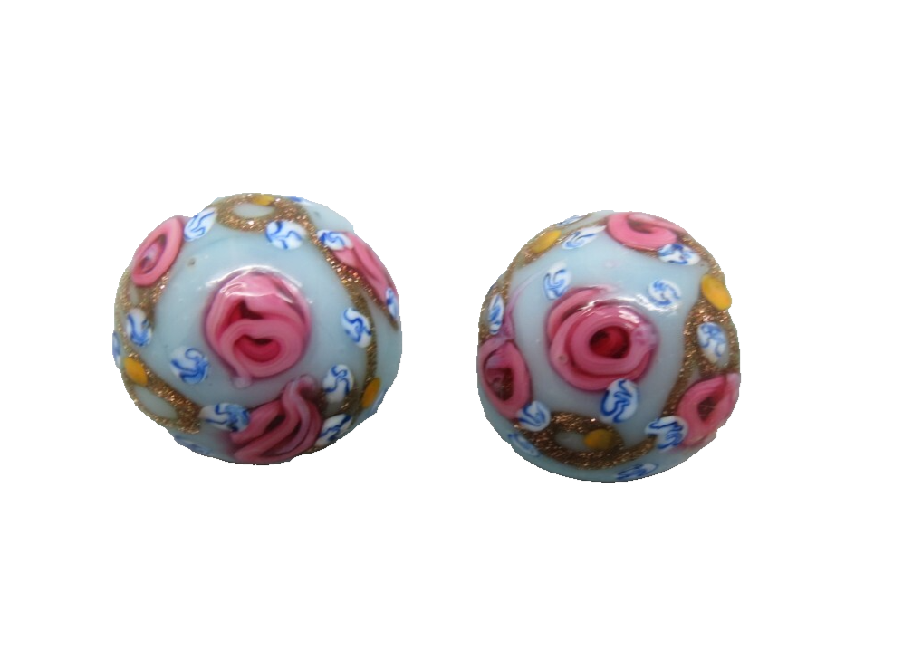 Italian Murano Venetian Glass Lampwork Earrings Clip On Blue Flowers Pin... - £18.61 GBP