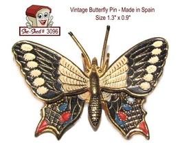 Vintage Pin Gold &amp; Enamel Butterfly Brooch Pin Made in Spain - £9.33 GBP