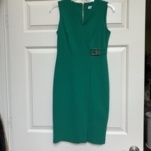 Calvin Klein Women&#39;s Logo Side-Slit Sheath Dress Kelly Green 2P Petite C... - $25.74