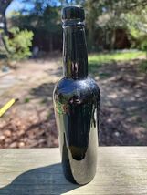 RARE! 1809-1880 Three Piece Blown Molded Bottle with Tooled Top Black Gl... - $21.78