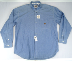 New Cinch Shirt Button Down Blue Chambray Long Sleeve Size XL Front Logo... - $27.50