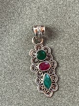 Round Green Oval Magenta &amp; Marquise Green Stones in Ornate Scalloped 925 Silver - £18.02 GBP