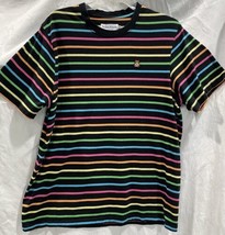 Teddy Fresh TF Rainbow Striped Black T-Shirt Logo Mens Short Sleeve Top ... - £15.79 GBP