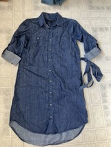 Banana Republic Womans Shirt Dress Sz 2 Chambray Blue Button Front Roll ... - $36.21