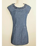 Boden Denim Shift Dress Short Sleeve Lined Pin Tuck Boat Neck Size 2 - $29.99