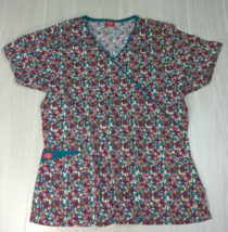 Dickies women's Small S floral scrub top purple red teal - $12.86