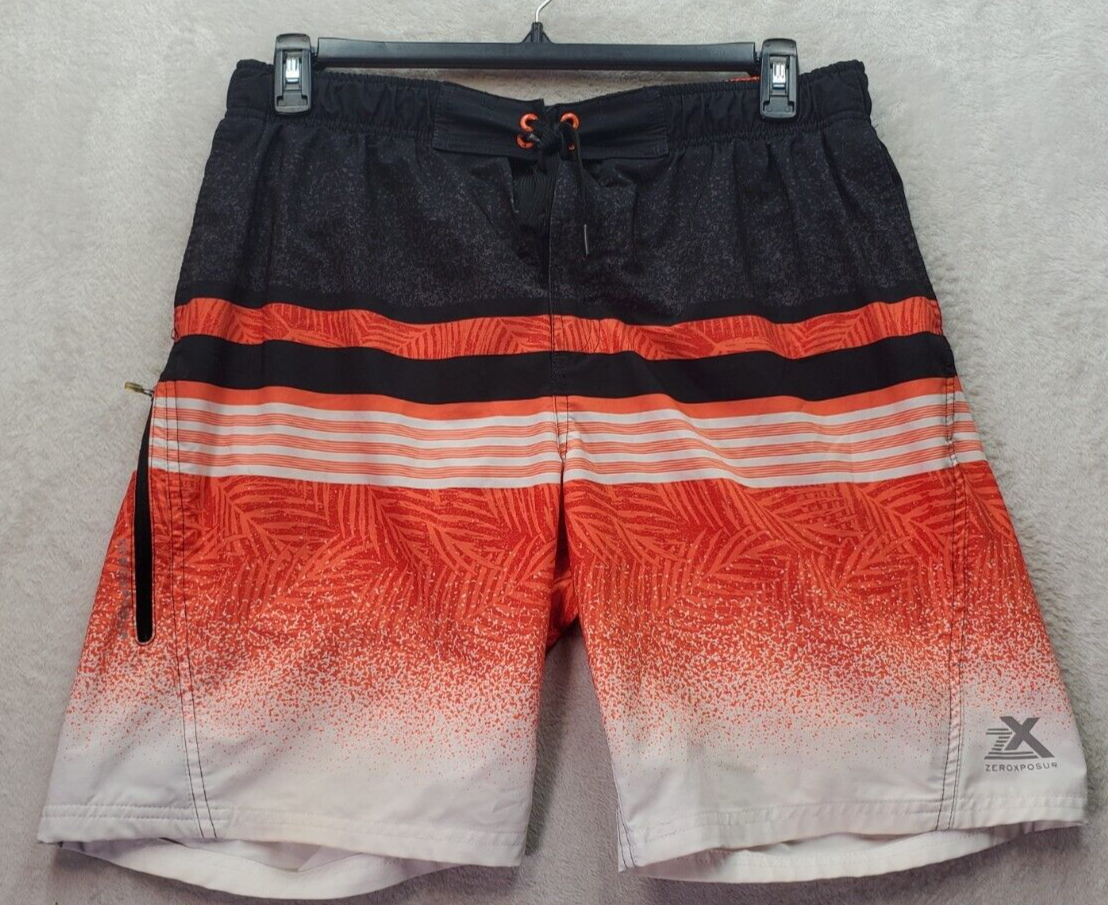 ZeroXposur Swim Shorts Men&#39;s L Black Orange Mesh Panel Polyester Drawstr... - $18.46
