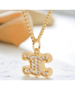 C Letter Gold Necklace Four Leaf Clover Cubic Zirconia Vintage Designer ... - $20.36