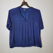 ANA Womens Shirt Large Blue Pleated Short Sleeve Stylish - $13.96