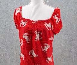 Peppermint Bay Womens Peasant Blouse Top SZ S Red Crab Print Shirt Tropi... - £7.06 GBP