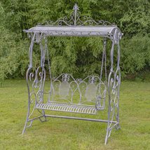 Large Metal Curvy Style Hanging Garden Swing Bench with Frame and Roof Giorgi fo - $1,245.00