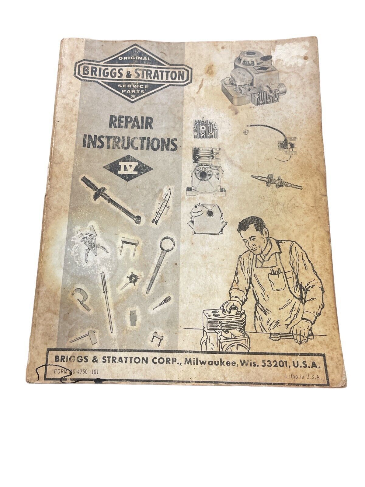 Briggs Stratton Repair Instructions IV Manual 4 stroke engine 1973 Garage Mec... - $12.00