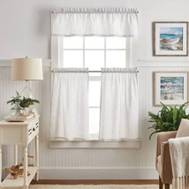 Martha Stewart 3 Piece Stripe White Gray Window Treatments Valance &amp; Two Tiers - £12.29 GBP