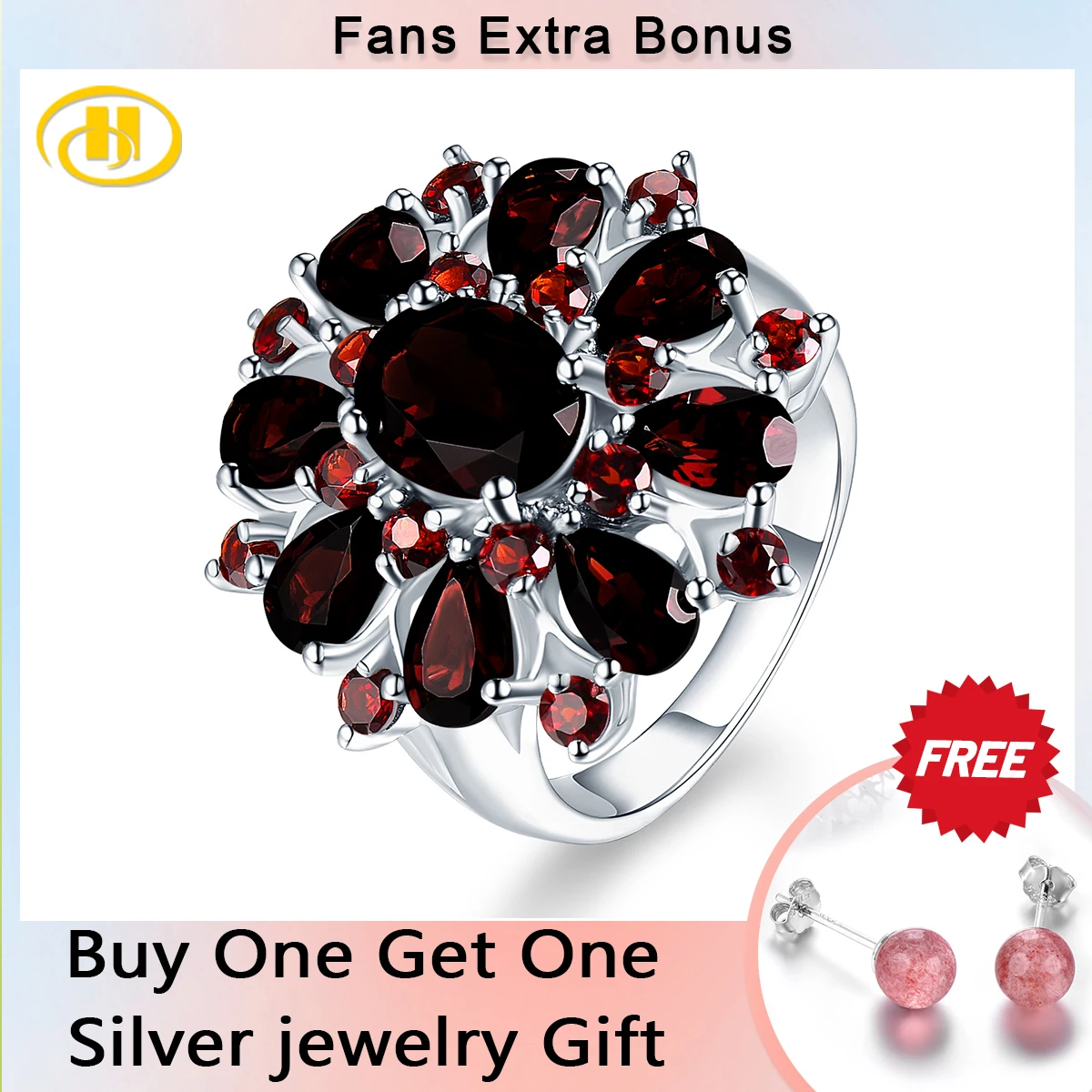 Silver Garnet Ring 925 Jewelry Gemstone 7.54ct Natural Black Garnet Rings for Wo - £76.16 GBP