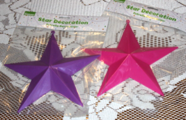 2 Hanging Star Decorations 9.5&quot; Diameter Pink Purple Ring With Silver Thread - £3.19 GBP