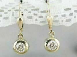 2Ct Round Cut VVS1D Diamond Bezel Drop/Dangle Earrings 14K Yellow Gold F... - $125.99