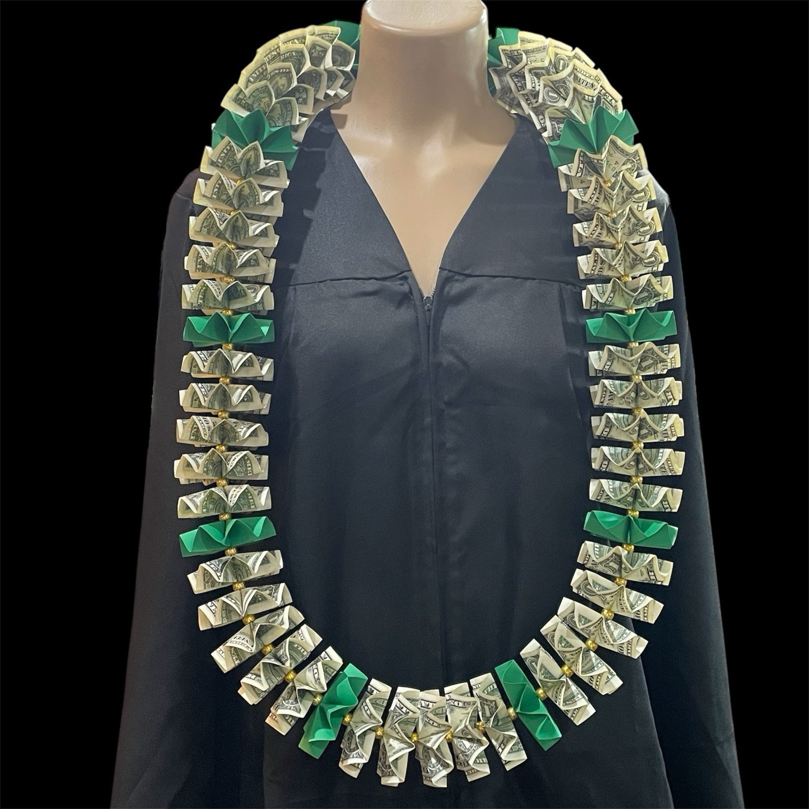 Graduation Money Celebration Lei $50 Bills Folded Green W/gold Beads - $117.81