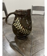 Duel Art Pottery Brown Pitcher Glazed Zigzag Design Studio Handmade Signed - $29.69