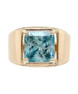 14k Yellow Gold 5.27 Carat Blue Genuine Natural Zircon Men&#39;s Ring Size 9... - $3,107.49 CAD