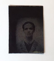 Tiny Antique Tintype Photo of Androgynous Girl Wearing Cameo Approx 1&quot;x1.5&quot; - £7.82 GBP