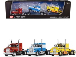Mack R Sleeper Trio Set of 3 Truck Tractors in Red Blue and Yellow 1/64 Diecast - £126.26 GBP