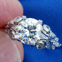 Earth mined Diamond Art Deco Engagement Ring Vintage Platinum Filigree Solitaire - €16.159,29 EUR