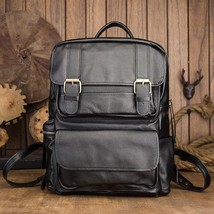 Leisure Leather Men Backpack 2022 New Solid Color Travel Bag Fashion Large Capac - £153.35 GBP
