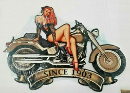 25&quot; Huge pin up sexy girl motorcycle bike USA steel metal sign bar mancave 1900s - £62.51 GBP