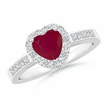 ANGARA Heart-Shaped Ruby Halo Ring with Diamond Accents for Women in 14K Gold - £926.72 GBP