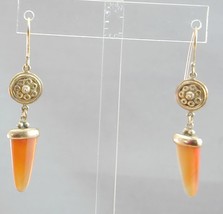 ESTATE Gilt Sterling Byzantine Style Carnelian Drop Dangle Earrings Sign... - $39.99