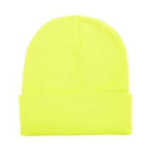 Neon Yellow Unisex Beanie Hat Plain Warm Knit Cuff Skull Ski Cap - $9.90