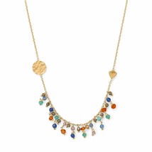 16.5&quot;+2 Colorful Multi-stoned Beaded Necklace with Hammered Disks 14K Gold Over - £138.52 GBP